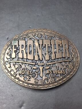 VGT, Frontier Hotel Las Vegas Oval Brass/Bronze Belt Buckle.